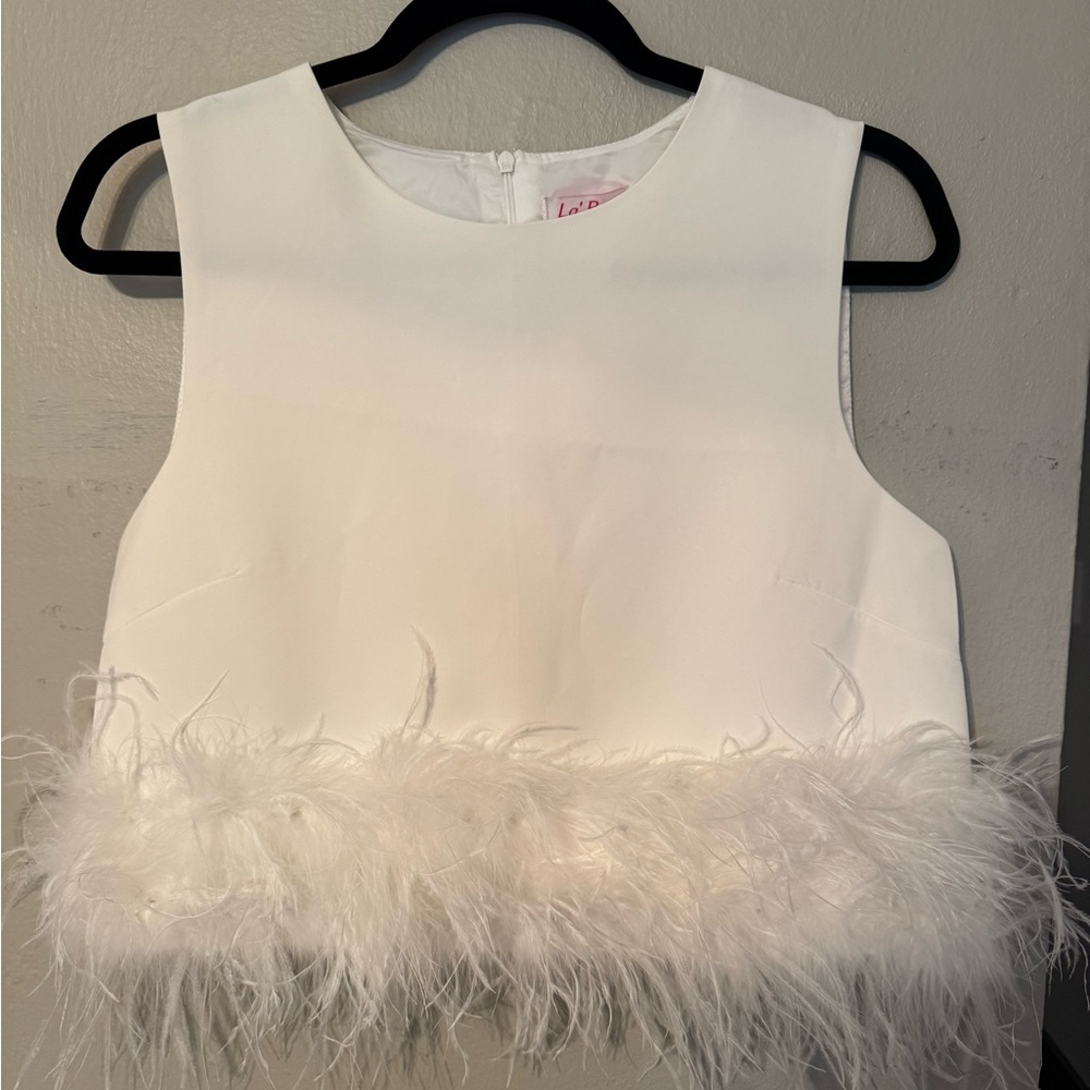 Elegant White Feather Trim Top